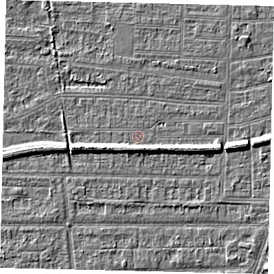 Shaded relief map of the ground around HU53BL, computed from Environment Agency LiDAR. The ground here sits at about 2 m above sea level and falls 7 m across the surrounding 800 m. Surface water reaching this point runs off ground lying to the west-south-west, 4.4 m higher.