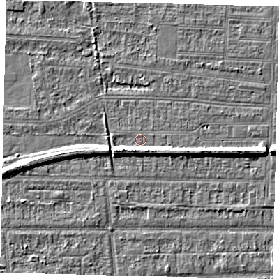 Shaded relief map of the ground around HU53BP, computed from Environment Agency LiDAR. The ground here sits at about 2 m above sea level and falls 6 m across the surrounding 800 m. Surface water reaching this point runs off ground lying to the south-south-west, 4.4 m higher.