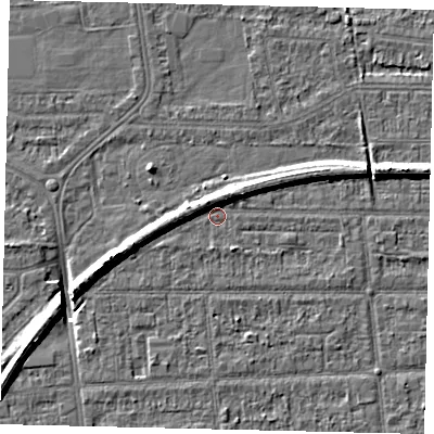 Shaded relief map of the ground around HU53BQ, computed from Environment Agency LiDAR. The ground here sits at about 2 m above sea level and falls 8 m across the surrounding 800 m. Surface water reaching this point runs off ground lying to the north-west, 4.6 m higher.