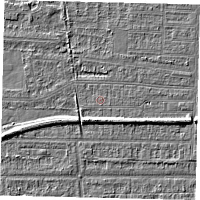 Shaded relief map of the ground around HU53BT, computed from Environment Agency LiDAR. The ground here sits at about 2 m above sea level and falls 6 m across the surrounding 800 m. Surface water reaching this point runs off ground lying to the east, 0.6 m higher.