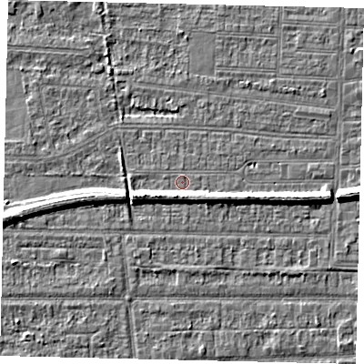 Shaded relief map of the ground around HU53BW, computed from Environment Agency LiDAR. The ground here sits at about 2 m above sea level and falls 7 m across the surrounding 800 m. Surface water reaching this point runs off ground lying to the south-south-west, 4.4 m higher.