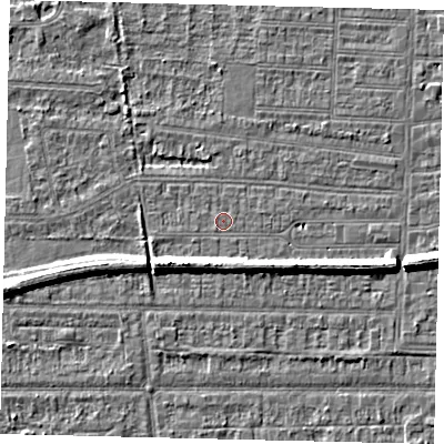 Shaded relief map of the ground around HU53BX, computed from Environment Agency LiDAR. The ground here sits at about 2 m above sea level and falls 7 m across the surrounding 800 m. Surface water reaching this point runs off ground lying to the east-north-east, 0.6 m higher.