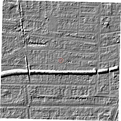 Shaded relief map of the ground around HU53BZ, computed from Environment Agency LiDAR. The ground here sits at about 2 m above sea level and falls 7 m across the surrounding 800 m. The ground contributing surface water to this point lies to the north-north-west.
