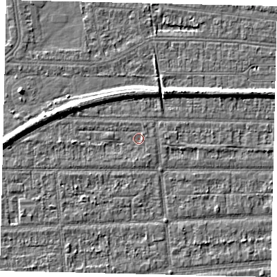 Shaded relief map of the ground around HU53DH, computed from Environment Agency LiDAR. The ground here sits at about 2 m above sea level and falls 6 m across the surrounding 800 m. Surface water reaching this point runs off ground lying to the south-south-east, 1.0 m higher.