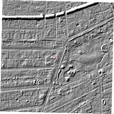 Shaded relief map of the ground around HU53DL, computed from Environment Agency LiDAR. The ground here sits at about 2 m above sea level and falls 7 m across the surrounding 800 m. Surface water reaching this point runs off ground lying to the south-south-east, 0.9 m higher.