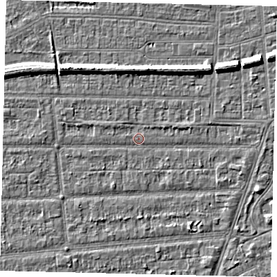 Shaded relief map of the ground around HU53DS, computed from Environment Agency LiDAR. The ground here sits at about 2 m above sea level and falls 7 m across the surrounding 800 m. Surface water reaching this point runs off ground lying to the south-south-east, 1.8 m higher.