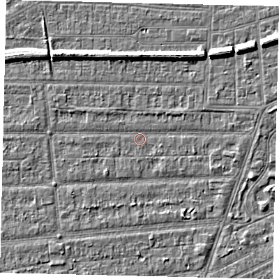 Shaded relief map of the ground around HU53DW, computed from Environment Agency LiDAR. The ground here sits at about 2 m above sea level and falls 6 m across the surrounding 800 m. Surface water reaching this point runs off ground lying to the south-south-east, 1.8 m higher.