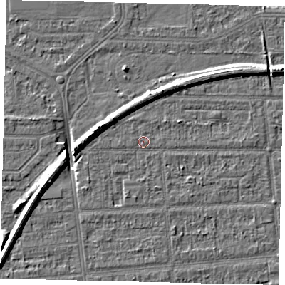 Shaded relief map of the ground around HU53DZ, computed from Environment Agency LiDAR. The ground here sits at about 2 m above sea level and falls 8 m across the surrounding 800 m. Surface water reaching this point runs off ground lying to the north, 0.6 m higher.