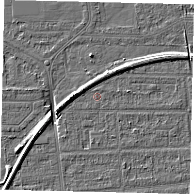 Shaded relief map of the ground around HU53EA, computed from Environment Agency LiDAR. The ground here sits at about 2 m above sea level and falls 8 m across the surrounding 800 m. Surface water reaching this point runs off ground lying to the north-east, 0.6 m higher.