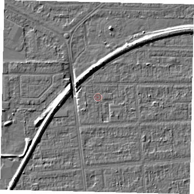 Shaded relief map of the ground around HU53ED, computed from Environment Agency LiDAR. The ground here sits at about 2 m above sea level and falls 8 m across the surrounding 800 m. Surface water reaching this point runs off ground lying to the north-east, 0.5 m higher.