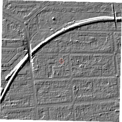 Shaded relief map of the ground around HU53EE, computed from Environment Agency LiDAR. The ground here sits at about 2 m above sea level and falls 8 m across the surrounding 800 m. Surface water reaching this point runs off ground lying to the south-east, 0.8 m higher.