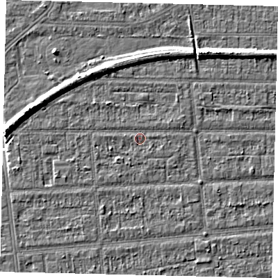 Shaded relief map of the ground around HU53EF, computed from Environment Agency LiDAR. The ground here sits at about 2 m above sea level and falls 8 m across the surrounding 800 m. Surface water reaching this point runs off ground lying to the west-south-west, 1.3 m higher.