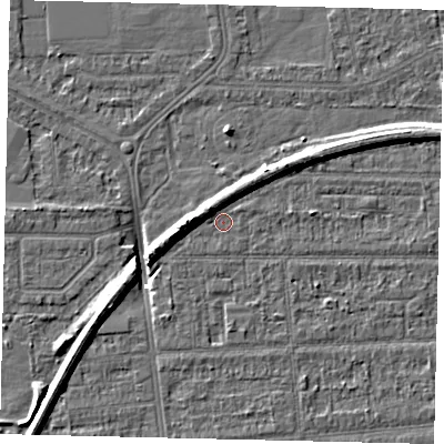 Shaded relief map of the ground around HU53EG, computed from Environment Agency LiDAR. The ground here sits at about 2 m above sea level and falls 8 m across the surrounding 800 m. Surface water reaching this point runs off ground lying to the north-west, 3.9 m higher.