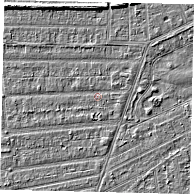 Shaded relief map of the ground around HU53EN, computed from Environment Agency LiDAR. The ground here sits at about 2 m above sea level and falls 6 m across the surrounding 800 m. Surface water reaching this point runs off ground lying to the south-south-east, 1.9 m higher.