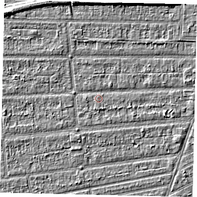 Shaded relief map of the ground around HU53EP, computed from Environment Agency LiDAR. The ground here sits at about 2 m above sea level and falls 6 m across the surrounding 800 m. Surface water reaching this point runs off ground lying to the south-south-west, 1.2 m higher.