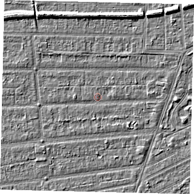 Shaded relief map of the ground around HU53ES, computed from Environment Agency LiDAR. The ground here sits at about 2 m above sea level and falls 6 m across the surrounding 800 m. Surface water reaching this point runs off ground lying to the south-east, 1.8 m higher.