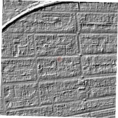 Shaded relief map of the ground around HU53EX, computed from Environment Agency LiDAR. The ground here sits at about 2 m above sea level and falls 6 m across the surrounding 800 m. Surface water reaching this point runs off ground lying to the south-south-west, 1.1 m higher.