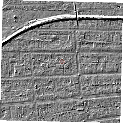 Shaded relief map of the ground around HU53EZ, computed from Environment Agency LiDAR. The ground here sits at about 2 m above sea level and falls 6 m across the surrounding 800 m. The ground contributing surface water to this point lies to the south-south-west.