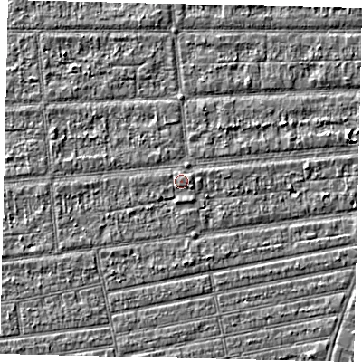 Shaded relief map of the ground around HU53HP, computed from Environment Agency LiDAR. The ground here sits at about 3 m above sea level and falls 2 m across the surrounding 800 m. Surface water reaching this point runs off ground lying to the south-south-west, 0.6 m higher.
