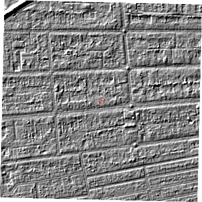 Shaded relief map of the ground around HU53HX, computed from Environment Agency LiDAR. The ground here sits at about 2 m above sea level and falls 6 m across the surrounding 800 m. Surface water reaching this point runs off ground lying to the east-north-east, 0.6 m higher.