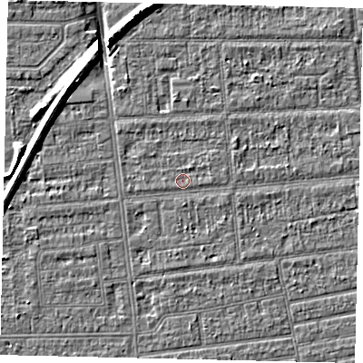 Shaded relief map of the ground around HU53JB, computed from Environment Agency LiDAR. The ground here sits at about 2 m above sea level and falls 8 m across the surrounding 800 m. Surface water reaching this point runs off ground lying to the east-north-east, 0.8 m higher.