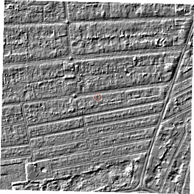 Shaded relief map of the ground around HU53JR, computed from Environment Agency LiDAR. The ground here sits at about 2 m above sea level and falls 3 m across the surrounding 800 m. Surface water reaching this point runs off ground lying to the west-south-west, 1.1 m higher.