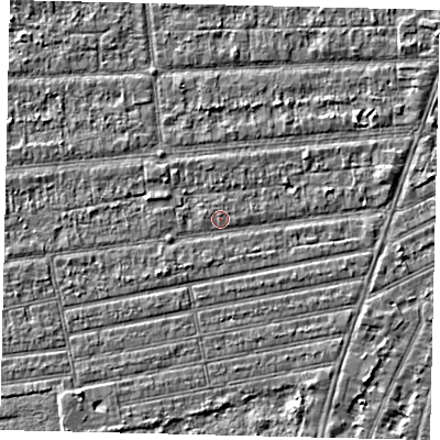 Shaded relief map of the ground around HU53JT, computed from Environment Agency LiDAR. The ground here sits at about 2 m above sea level and falls 2 m across the surrounding 800 m. Surface water reaching this point runs off ground lying to the south-west, 1.1 m higher.