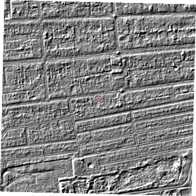 Shaded relief map of the ground around HU53JU, computed from Environment Agency LiDAR. The ground here sits at about 2 m above sea level and falls 3 m across the surrounding 800 m. Surface water reaching this point runs off ground lying to the east-south-east, 1.0 m higher.