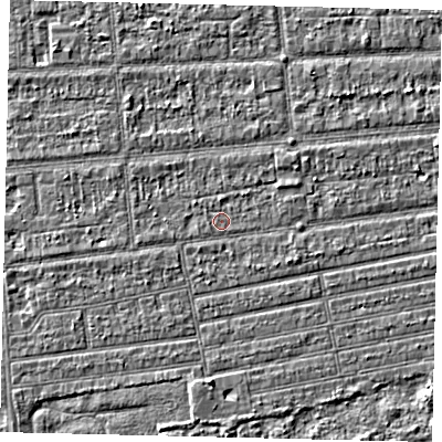 Shaded relief map of the ground around HU53JX, computed from Environment Agency LiDAR. The ground here sits at about 2 m above sea level and falls 2 m across the surrounding 800 m. Surface water reaching this point runs off ground lying to the north, 0.7 m higher.