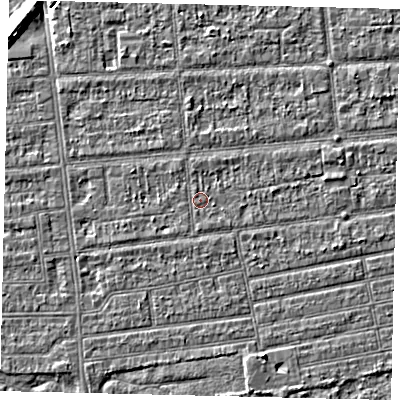 Shaded relief map of the ground around HU53JY, computed from Environment Agency LiDAR. The ground here sits at about 2 m above sea level and falls 7 m across the surrounding 800 m. Surface water reaching this point runs off ground lying to the north-north-west, 0.8 m higher.