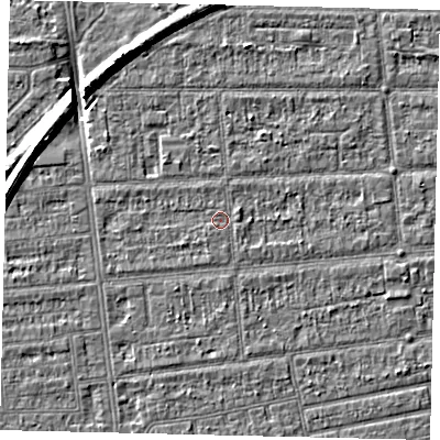 Shaded relief map of the ground around HU53JZ, computed from Environment Agency LiDAR. The ground here sits at about 2 m above sea level and falls 8 m across the surrounding 800 m. Surface water reaching this point runs off ground lying to the east-north-east, 0.6 m higher.