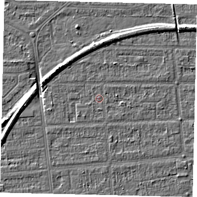 Shaded relief map of the ground around HU53LD, computed from Environment Agency LiDAR. The ground here sits at about 2 m above sea level and falls 8 m across the surrounding 800 m. Surface water reaching this point runs off ground lying to the south-south-east, 0.7 m higher.