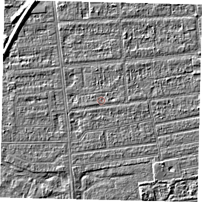 Shaded relief map of the ground around HU53LE, computed from Environment Agency LiDAR. The ground here sits at about 2 m above sea level and falls 5 m across the surrounding 800 m. Surface water reaching this point runs off ground lying to the east-south-east, 0.6 m higher.