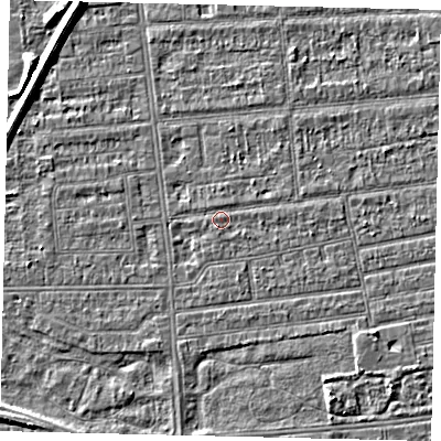 Shaded relief map of the ground around HU53LF, computed from Environment Agency LiDAR. The ground here sits at about 2 m above sea level and falls 5 m across the surrounding 800 m. Surface water reaching this point runs off ground lying to the east, 0.6 m higher.