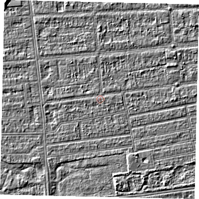 Shaded relief map of the ground around HU53LG, computed from Environment Agency LiDAR. The ground here sits at about 2 m above sea level and falls 5 m across the surrounding 800 m. Surface water reaching this point runs off ground lying to the west-south-west, 0.5 m higher.