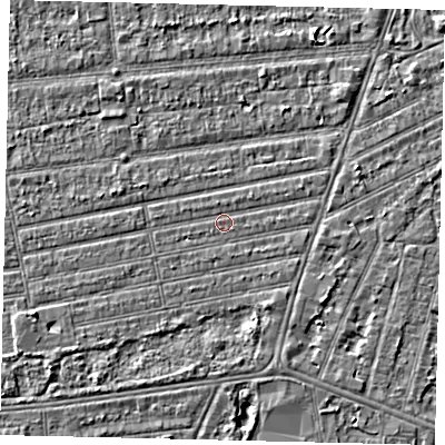 Shaded relief map of the ground around HU53LP, computed from Environment Agency LiDAR. The ground here sits at about 2 m above sea level and falls 3 m across the surrounding 800 m. Surface water reaching this point runs off ground lying to the east-south-east, 0.6 m higher.