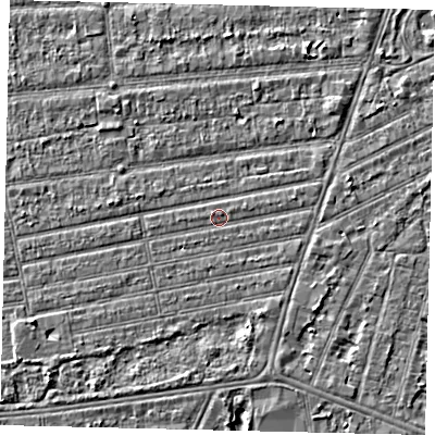 Shaded relief map of the ground around HU53LR, computed from Environment Agency LiDAR. The ground here sits at about 2 m above sea level and falls 3 m across the surrounding 800 m. Surface water reaching this point runs off ground lying to the west-north-west, 0.6 m higher.