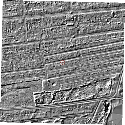 Shaded relief map of the ground around HU53LS, computed from Environment Agency LiDAR. The ground here sits at about 2 m above sea level and falls 4 m across the surrounding 800 m. Surface water reaching this point runs off ground lying to the east-north-east, 1.0 m higher.