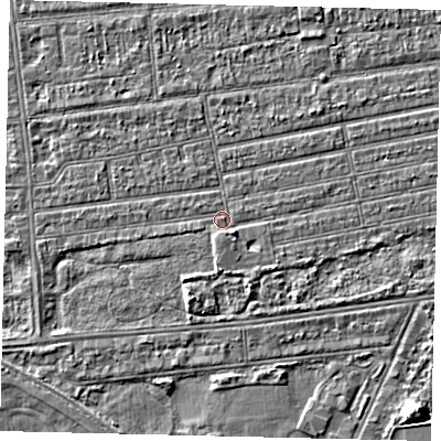 Shaded relief map of the ground around HU53LU, computed from Environment Agency LiDAR. The ground here sits at about 2 m above sea level and falls 4 m across the surrounding 800 m. Surface water reaching this point runs off ground lying to the south-east, 1.9 m higher.