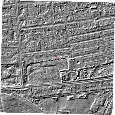 Shaded relief map of the ground around HU53LX, computed from Environment Agency LiDAR. The ground here sits at about 2 m above sea level and falls 3 m across the surrounding 800 m. Surface water reaching this point runs off ground lying to the east-south-east, 0.7 m higher.