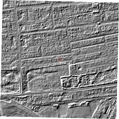Shaded relief map of the ground around HU53LY, computed from Environment Agency LiDAR. The ground here sits at about 2 m above sea level and falls 3 m across the surrounding 800 m. Surface water reaching this point runs off ground lying to the south-east, 0.6 m higher.