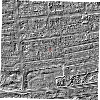 Shaded relief map of the ground around HU53NL, computed from Environment Agency LiDAR. The ground here sits at about 2 m above sea level and falls 3 m across the surrounding 800 m. Surface water reaching this point runs off ground lying to the north, 0.6 m higher.
