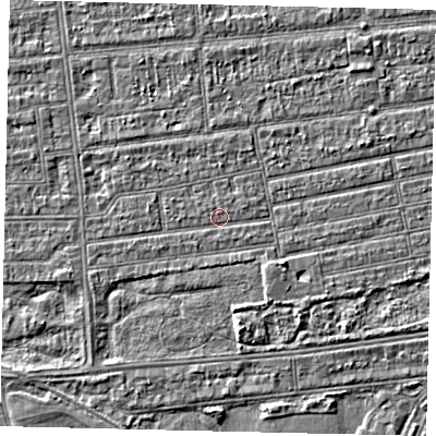 Shaded relief map of the ground around HU53NQ, computed from Environment Agency LiDAR. The ground here sits at about 2 m above sea level and falls 3 m across the surrounding 800 m. Surface water reaching this point runs off ground lying to the south-east, 1.9 m higher.