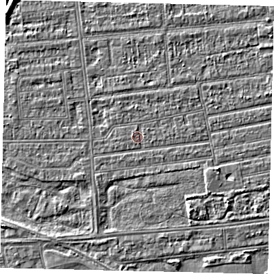 Shaded relief map of the ground around HU53NS, computed from Environment Agency LiDAR. The ground here sits at about 2 m above sea level and falls 4 m across the surrounding 800 m. Surface water reaching this point runs off ground lying to the west-north-west, 0.7 m higher.