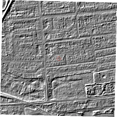 Shaded relief map of the ground around HU53NX, computed from Environment Agency LiDAR. The ground here sits at about 2 m above sea level and falls 4 m across the surrounding 800 m. The ground contributing surface water to this point lies to the east.