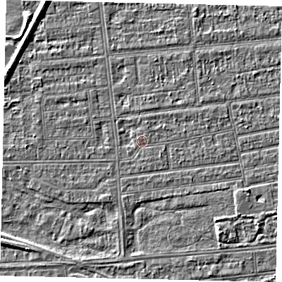 Shaded relief map of the ground around HU53NZ, computed from Environment Agency LiDAR. The ground here sits at about 2 m above sea level and falls 4 m across the surrounding 800 m. Surface water reaching this point runs off ground lying to the south-east, 2.5 m higher.
