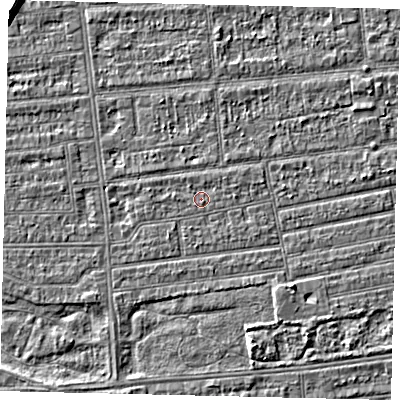 Shaded relief map of the ground around HU53PF, computed from Environment Agency LiDAR. The ground here sits at about 2 m above sea level and falls 5 m across the surrounding 800 m. Surface water reaching this point runs off ground lying to the north-north-east, 0.6 m higher.