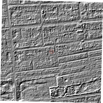 Shaded relief map of the ground around HU53PH, computed from Environment Agency LiDAR. The ground here sits at about 2 m above sea level and falls 3 m across the surrounding 800 m. Surface water reaching this point runs off ground lying to the east-north-east, 0.6 m higher.