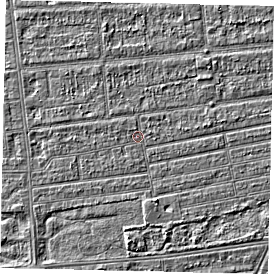 Shaded relief map of the ground around HU53PJ, computed from Environment Agency LiDAR. The ground here sits at about 2 m above sea level and falls 3 m across the surrounding 800 m. Surface water reaching this point runs off ground lying to the west, 0.7 m higher.