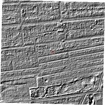 Shaded relief map of the ground around HU53PN, computed from Environment Agency LiDAR. The ground here sits at about 2 m above sea level and falls 4 m across the surrounding 800 m. Surface water reaching this point runs off ground lying to the east-north-east, 0.7 m higher.